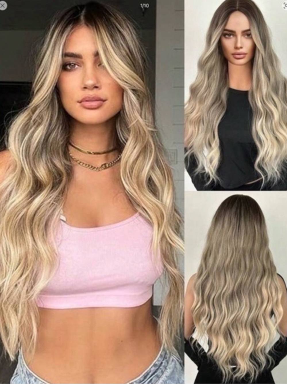 🌸 NWT Brown To Blonde Wave Wig Long Curly 28" Center Part Ombre
